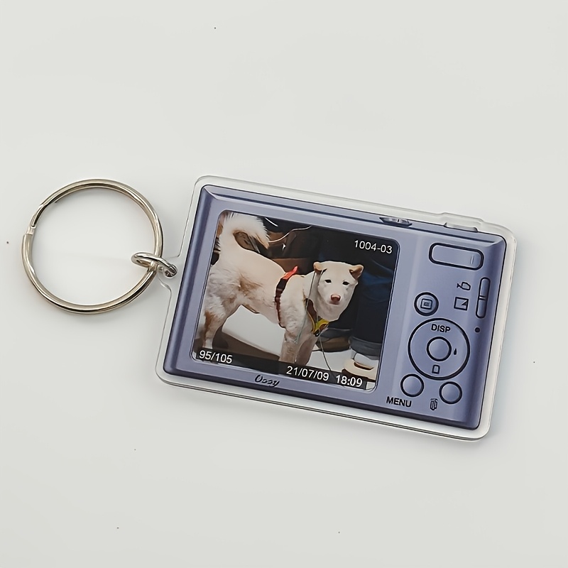 TEMU Porte-clés vintage nostalgique personnalisé avec photo CCD commémorative, pendentif en acrylique, décoration de sac à dos, porte-clés appareil