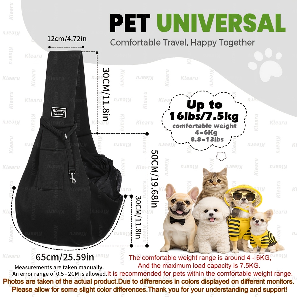 TEMU Small Cat And Dog Sling Bag, Suitable For Chihuahuas And Other Pets Weighing Than 14 Lbs/6.3kg, Classic Shoulder Strap And Safety Net Pocket,