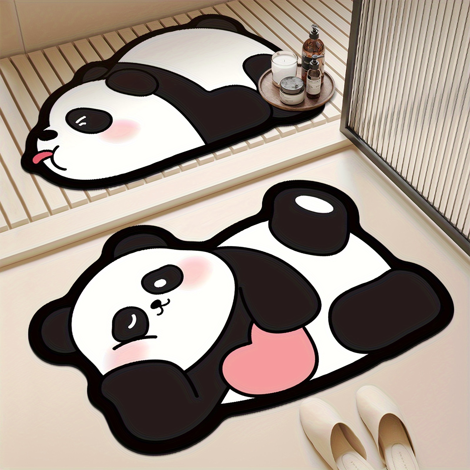 

Cute Panda Quick-dry Bath Mat - Non-slip, Soft Diatomaceous Earth Rug For Shower & Outdoor Use