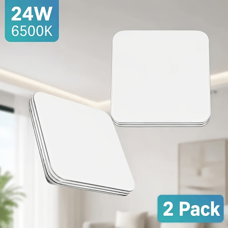TEMU 2-pack Led Ceiling Lights, 24w 6500k Cool White Square Recessed Ceiling Lights, Slim And Modern Led Fixtures Suitable For Bedrooms, , Kitchens