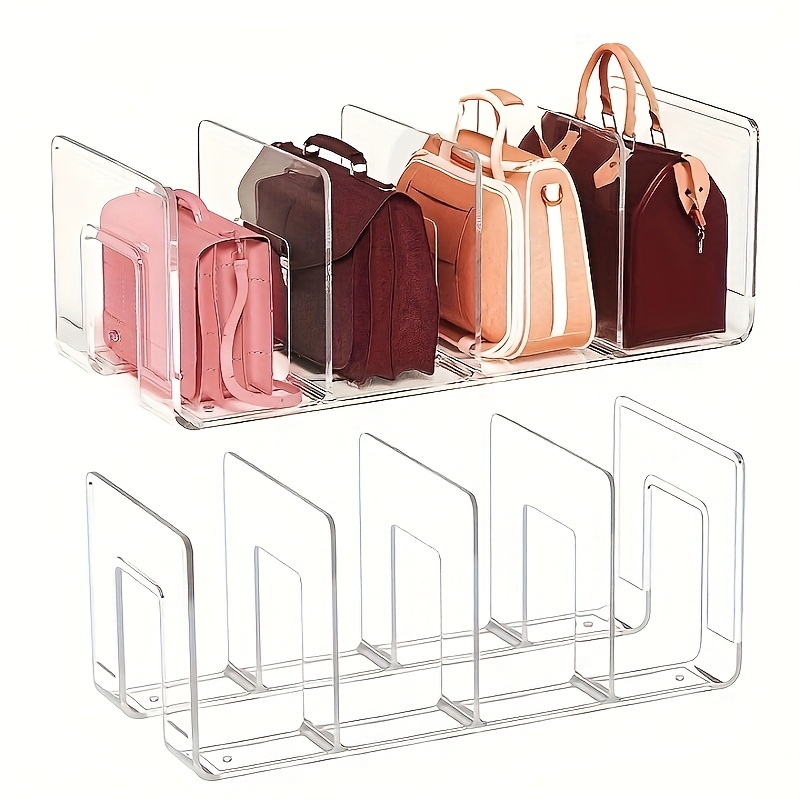 

2pcs Clear Organizer - 4- Purse Display Stand Dividers, Desktop File And For Closet Organization, -saving , , 13x6x5