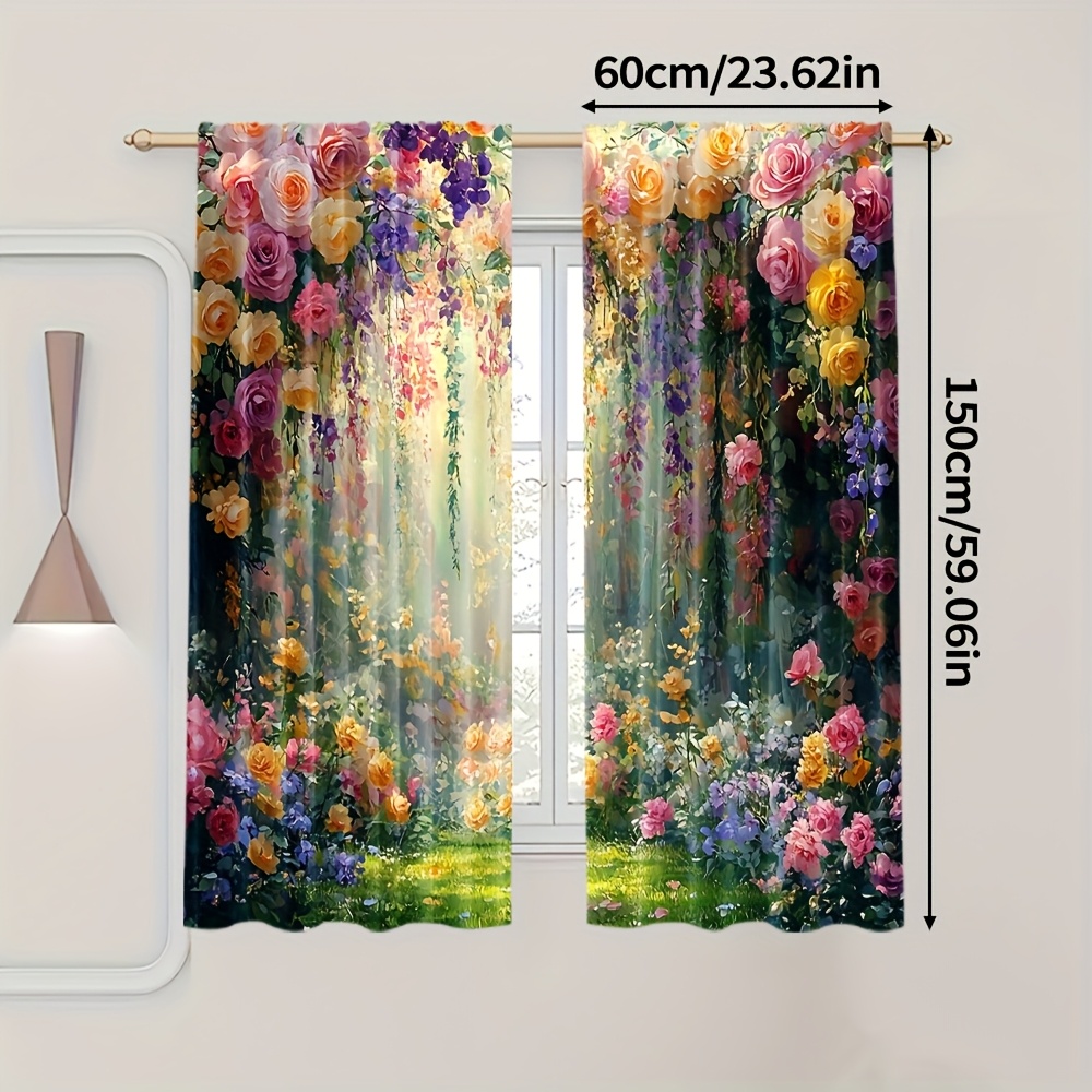 TEMU 2pcs, Curtains, Floral Vine Print, Durable Polyester, For Decoration Curtains (without Rod)
