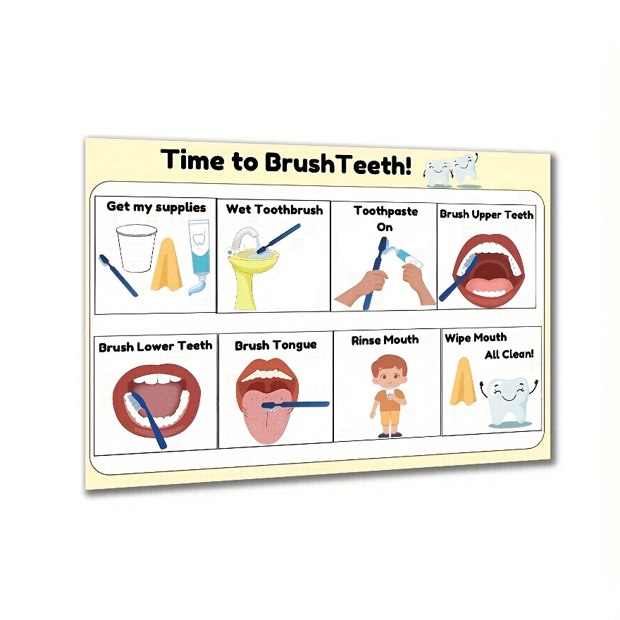 TEMU Autism & Adhdi Executive Functioning Tool - Teeth Brushing Poster - Dental Hygiene Chart With Brushing Instructions - Bathroom, Living Room,