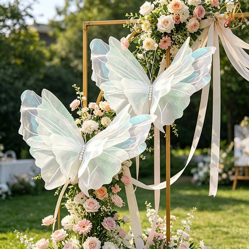 2 pcs party photo booth props glitter yarn realistic butterflies party photo decorations christmas tree ornaments suitable for weddings birthdays window displays etc ideal for room christmas party photo decorations