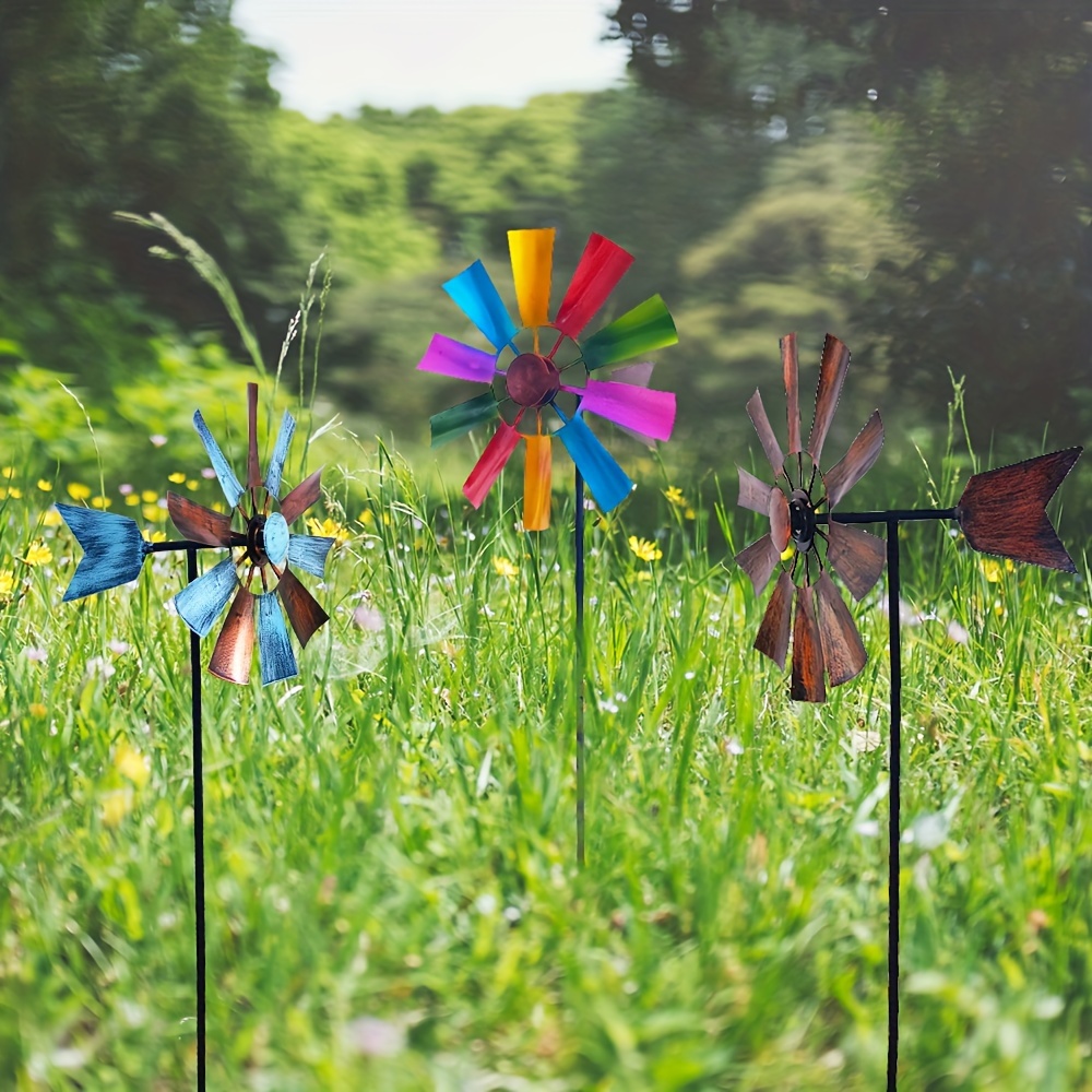 

Metal Wind Spinners For Garden Outdoor, Kinetic Wind Sculpture With Stake, Flower Shaped Windmill For Yard Art Decor, Lawn Ornament Wind Spinner