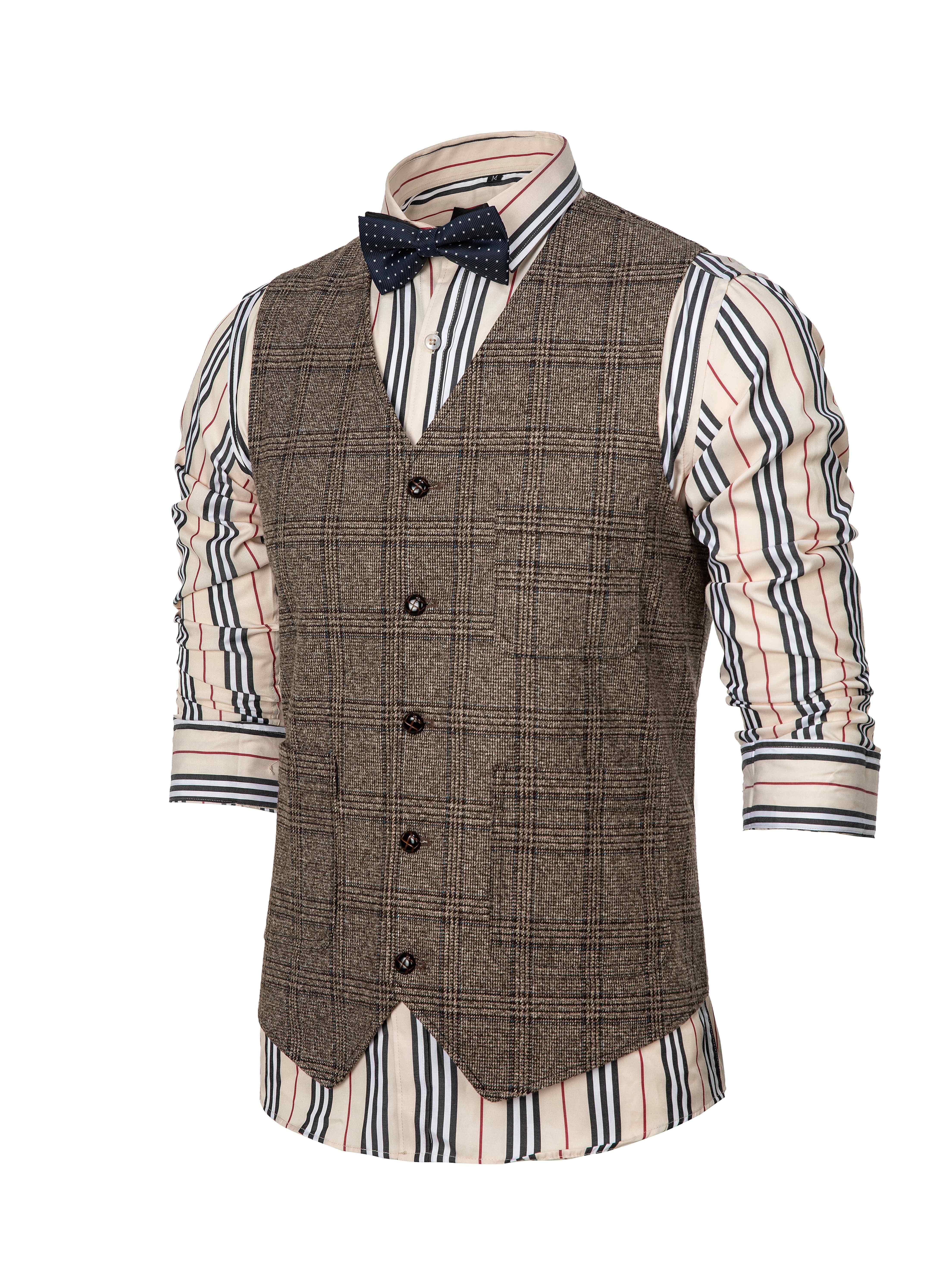 Tuikayoo Heren Classic Double Breasted Wollen Tweed Pak Vest