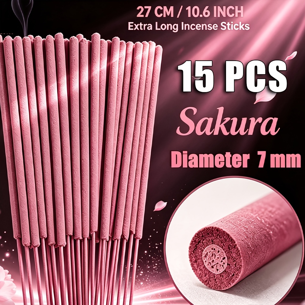 TEMU Extra Large Cherry-scented Incense Sticks, 27cm Lengthened, 7mm Thickened Bamboo Sticks, Handcrafted With Cherry Essential Oil And Fragrant
