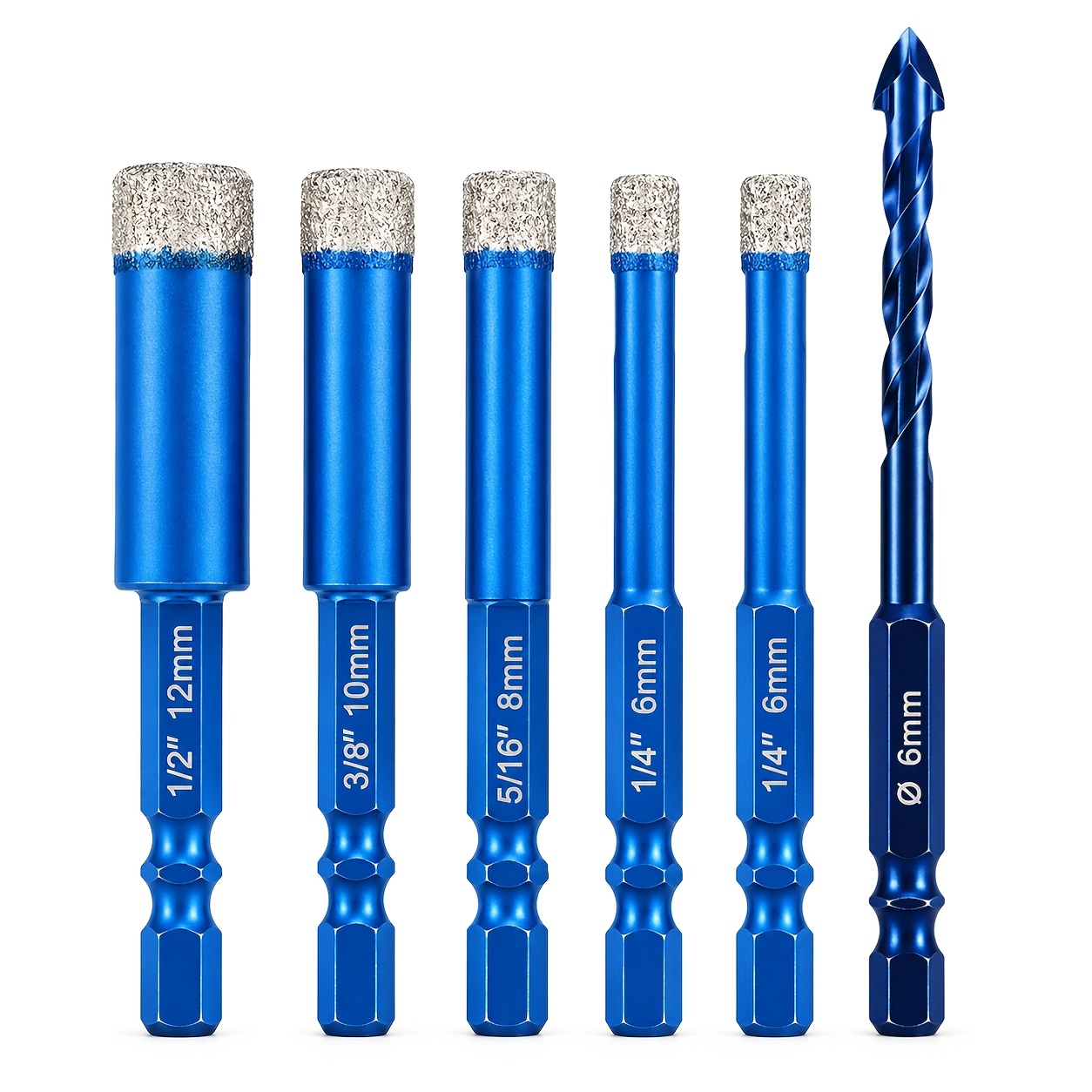 Image of 6pcs Diamond Drill Bit Tile Drill Glass Drill Set [6, 6, 8, 10, 12 Mm] With 6mm Drill Diamond Drill Bit For Hard Tiles Ceramic, Porcelain Stoneware, Marble And Granite