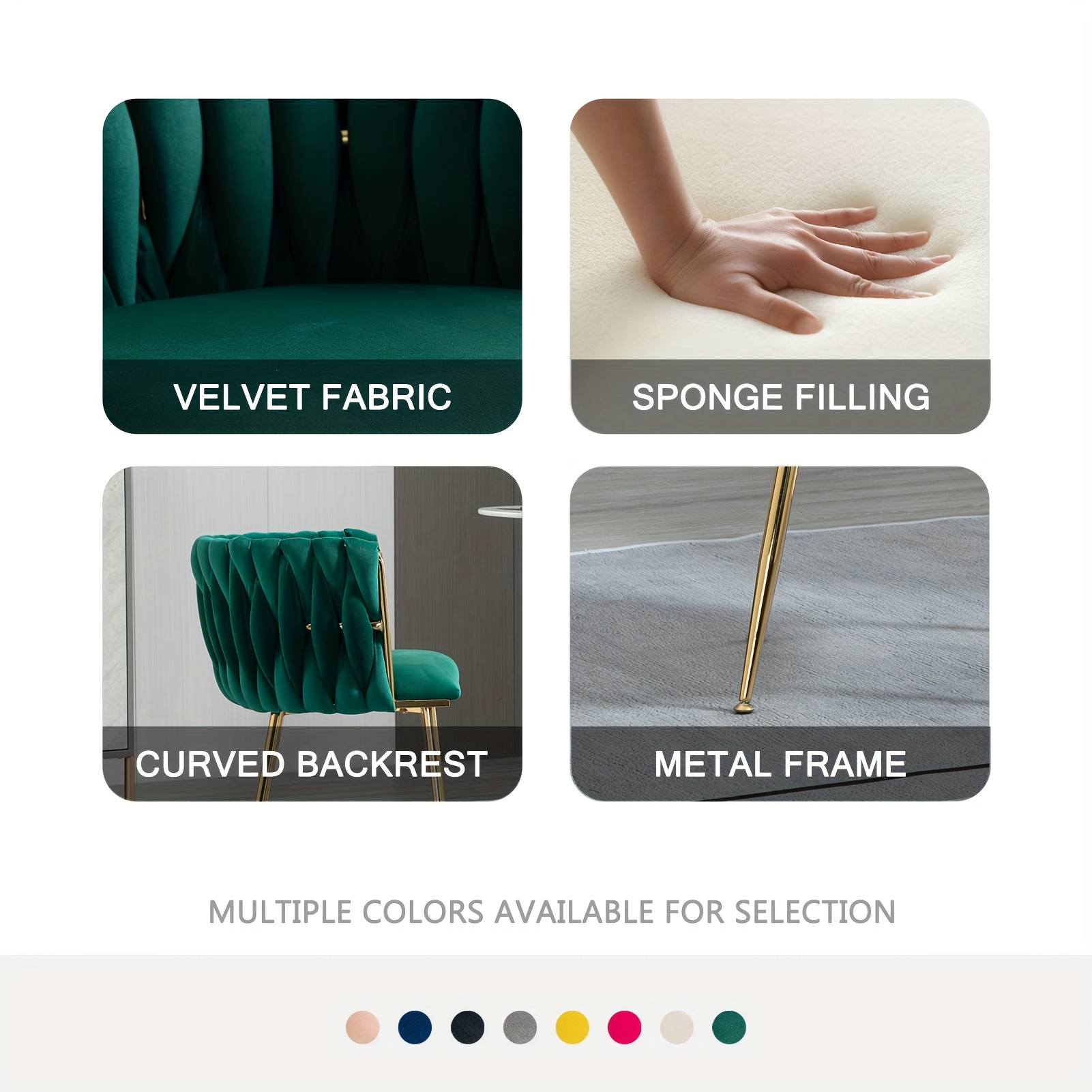 Velvet Dining Chairs Set Of 2, Accent Chairs With Golden Metal Legs, Woven Upholstered Dining Chairs For Living Room/Bedroom/Kitchen