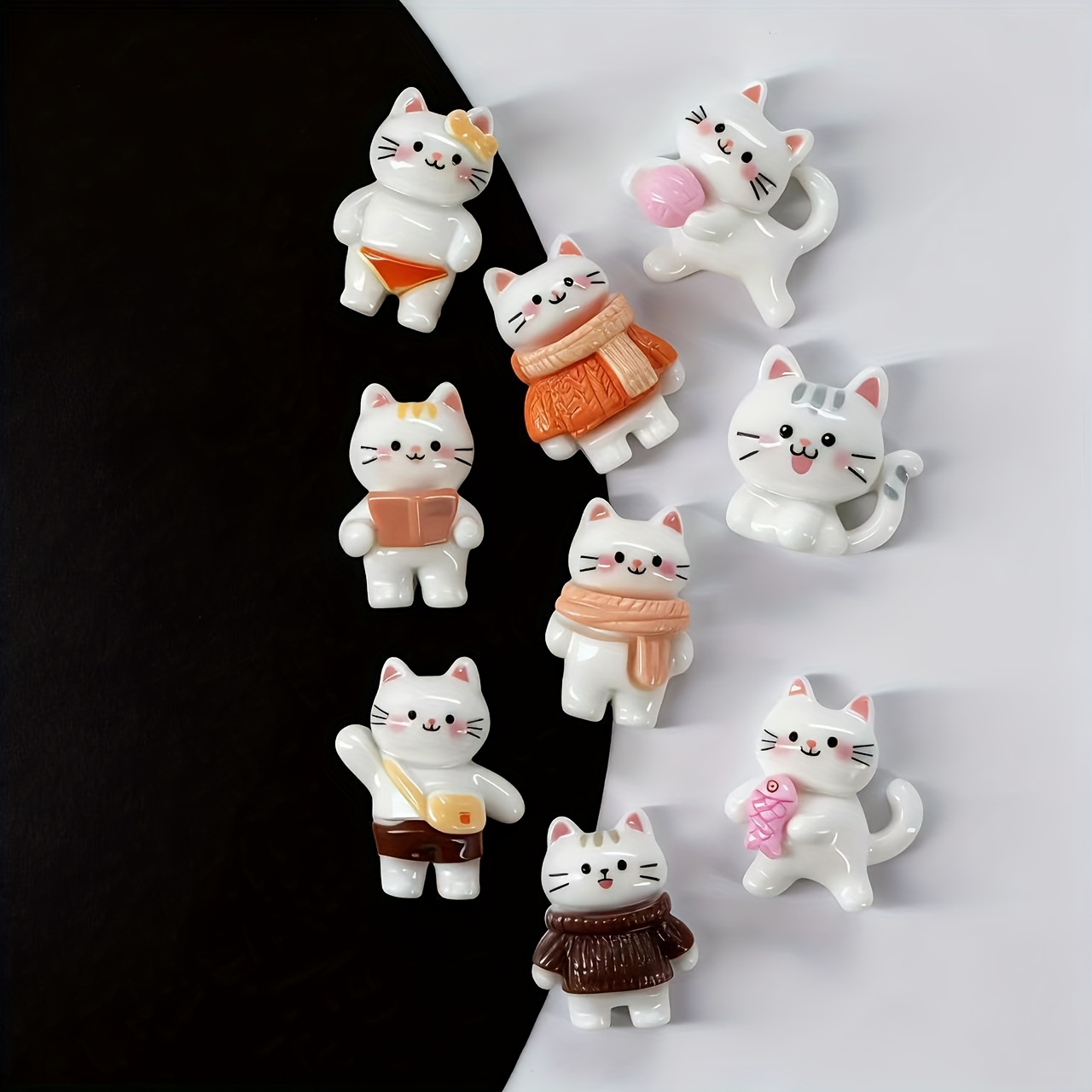 E-shop 9 handgefertigte Katzen--Dosen aus Harz – Niedliche weiße Katzen | Lebhaftes Design, Handwerkskunst | für Filzbretter, dekorative Fotowände,