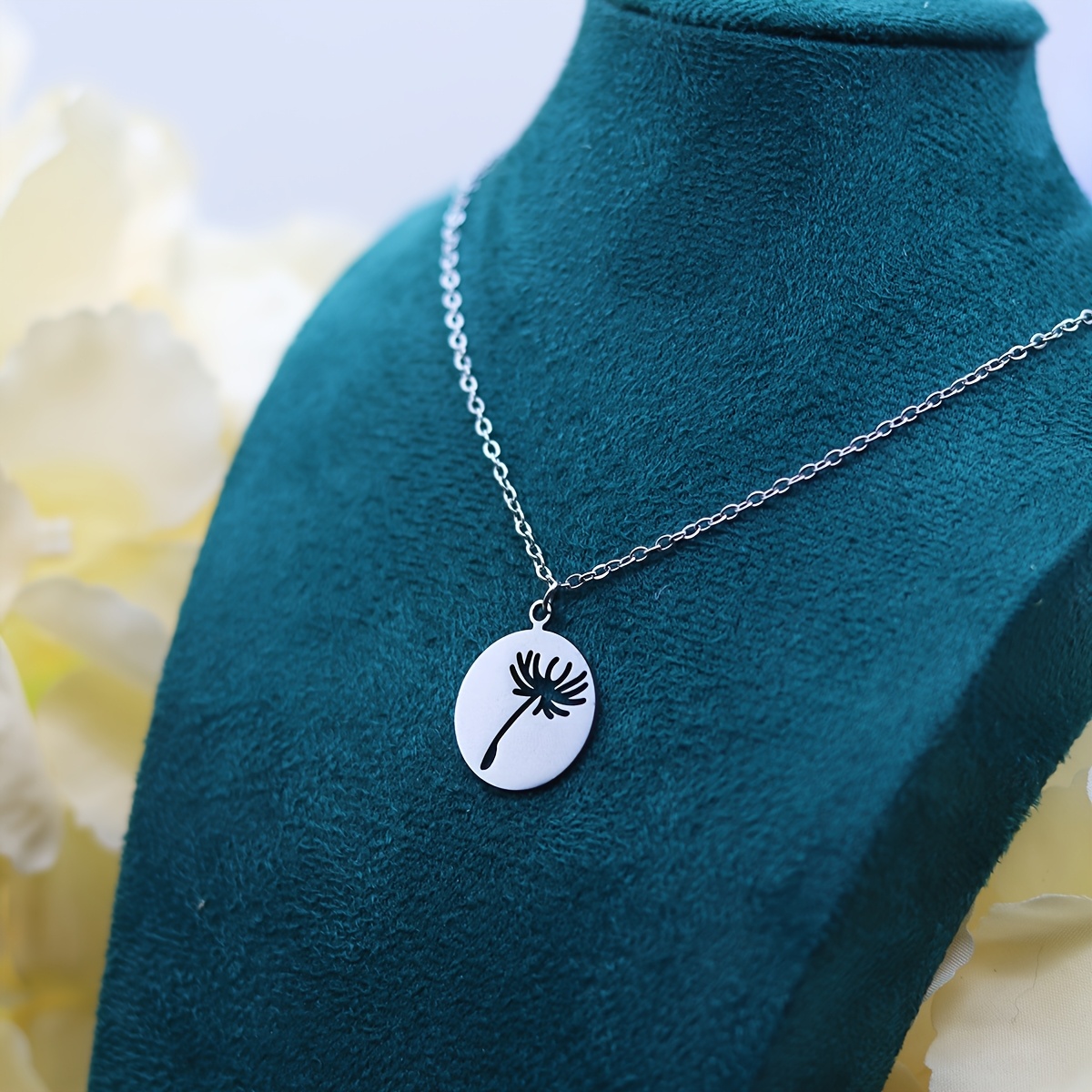 Mini Disc Necklace with The Wind Stirs The Grass Waves Charm