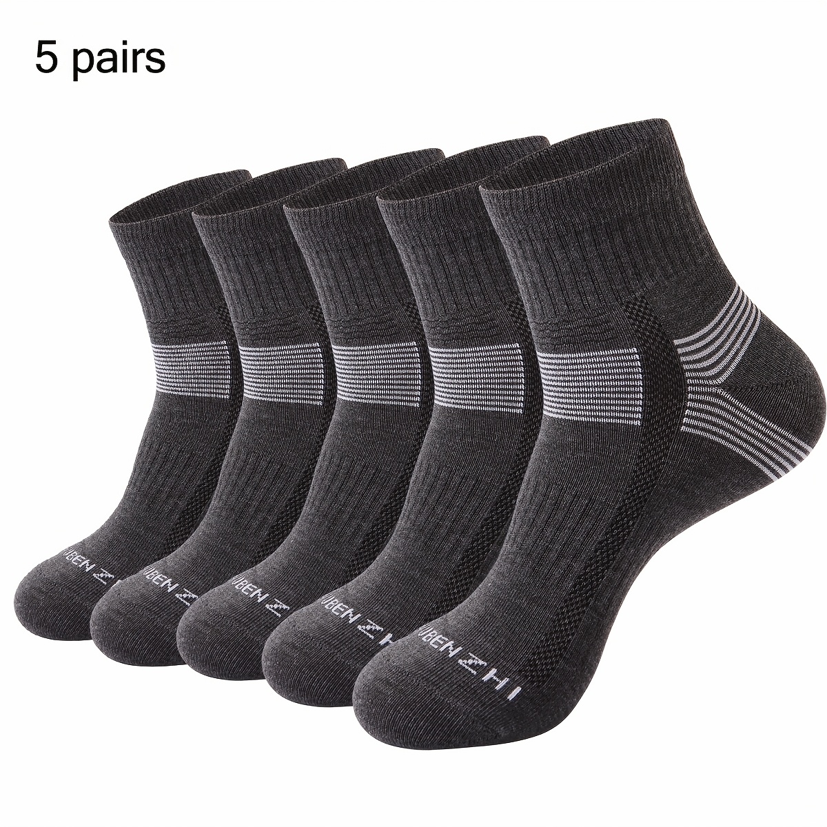 TEMU 5 Pairs Casual Sports Socks | Breathable, Durable, Suitable For Daily Work, Leisure, Home, Running, Fabric, Solid Colors