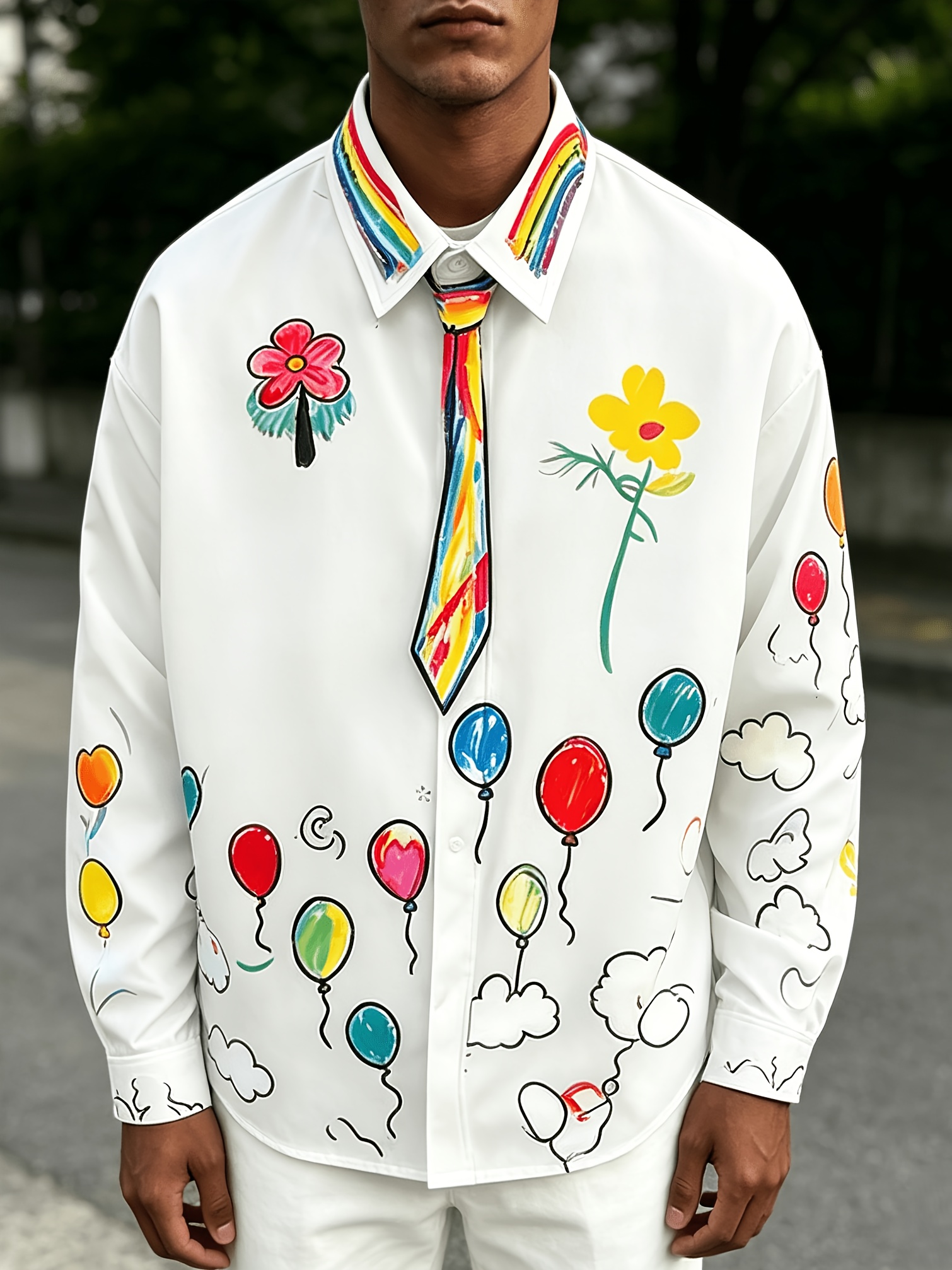 item picture   men lapel collar button shirt loose fit long sleeve button up blouse suitable for   hippy style casual wear machine washable spring autumn shirt with lapel collar button front for casual outfits