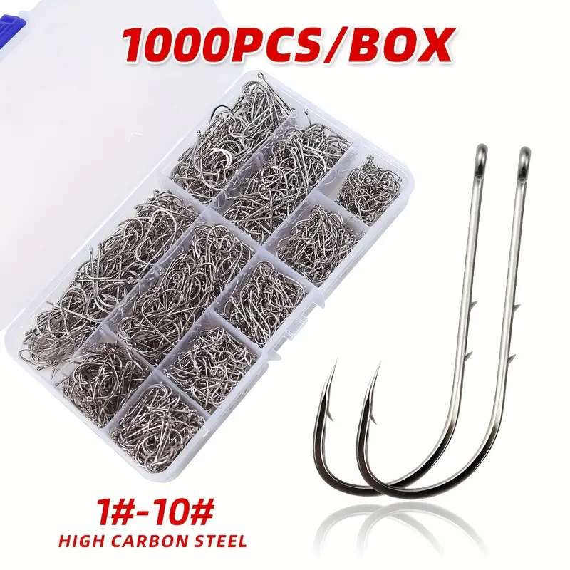 Box of 1000pcs of * Sharp Long Shank Fish Hooks Made of Carbon Steel, Featuring Barbed And Offset Designs, Suitable for Sea Fishing And * Fishing Additions Box of 1000pcs of * Sharp Long Shank Fish Hooks Made of Carbon Steel, Featuring Barbed And Offset Designs, Suitable for Sea Fishing And * Fishing Additions