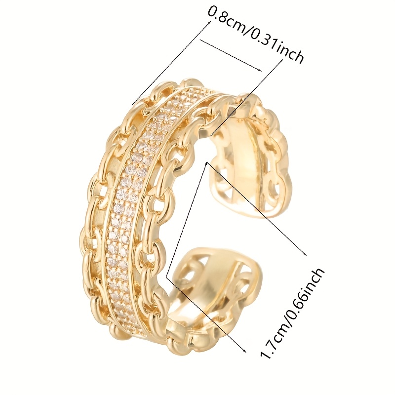 Adjustable Double Chain Open Ring with Zirconia Stones