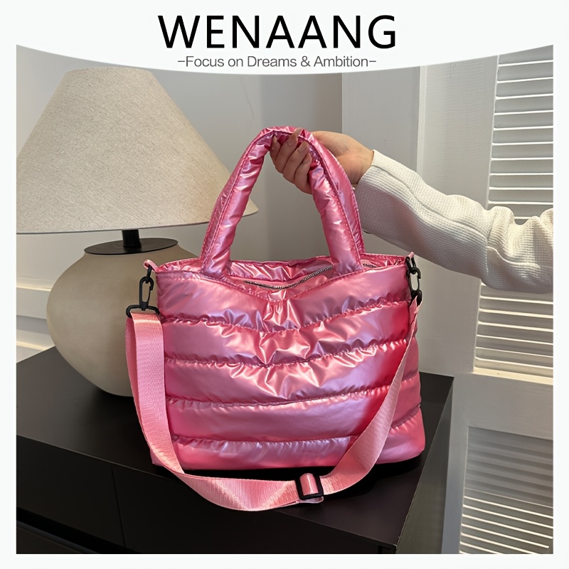 TEMU Women's Shoulder Bag Fashionable Casual Minimalist Solid Color Quilted Puffy Large Capacity Crossbody Bag Shoulder Bag With Multi Pockets Pu