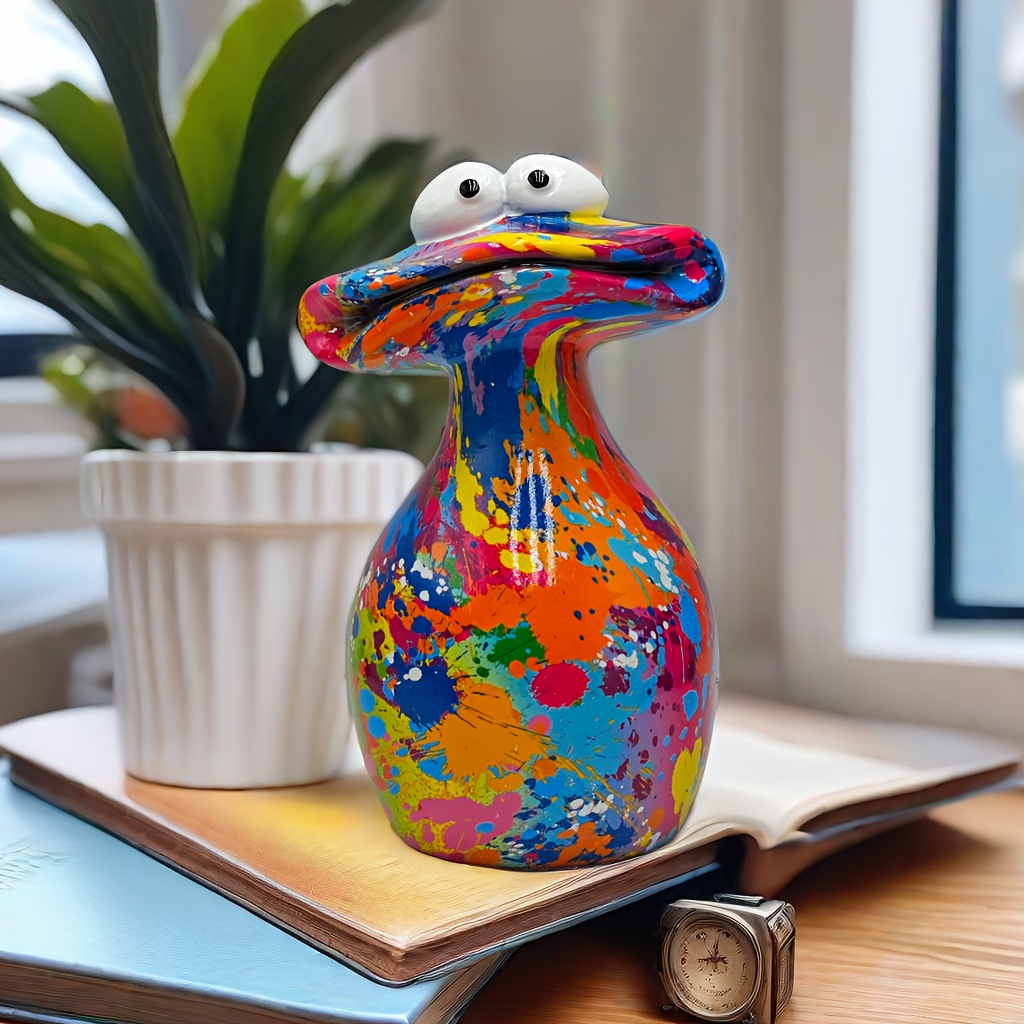 

1pc Resin Art Decor Frog With Big Mouth - Vibrant Paint Splatter Design, Creative Decorative Gift For Bookshelf, Office, Living Room & Garden