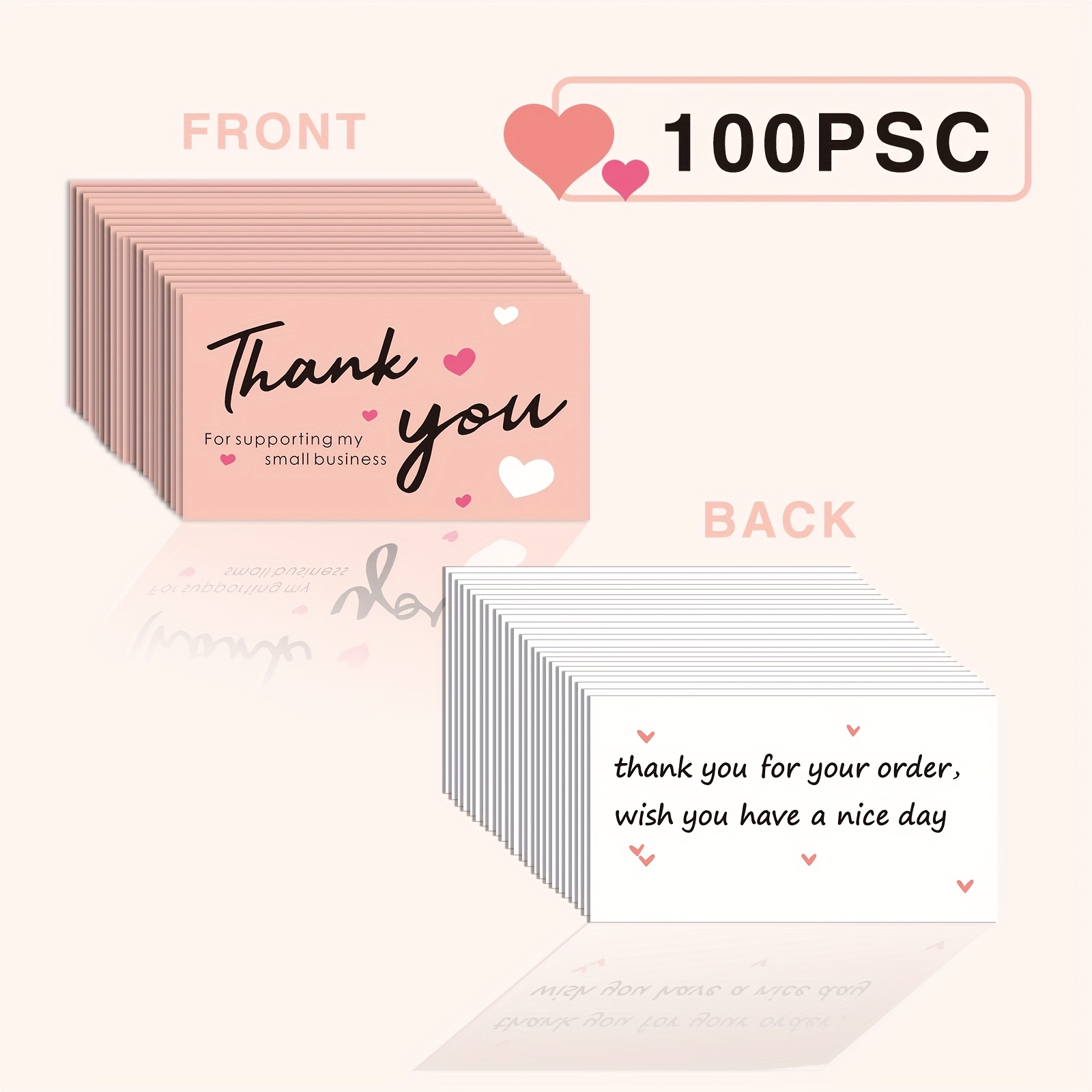 TEMU 50pcs/100pcs Six-hearts Thank You Cards Small Business Thank You Gift Cards Ideal For Small Business Supplies Day Cards Heart Message Note Cards