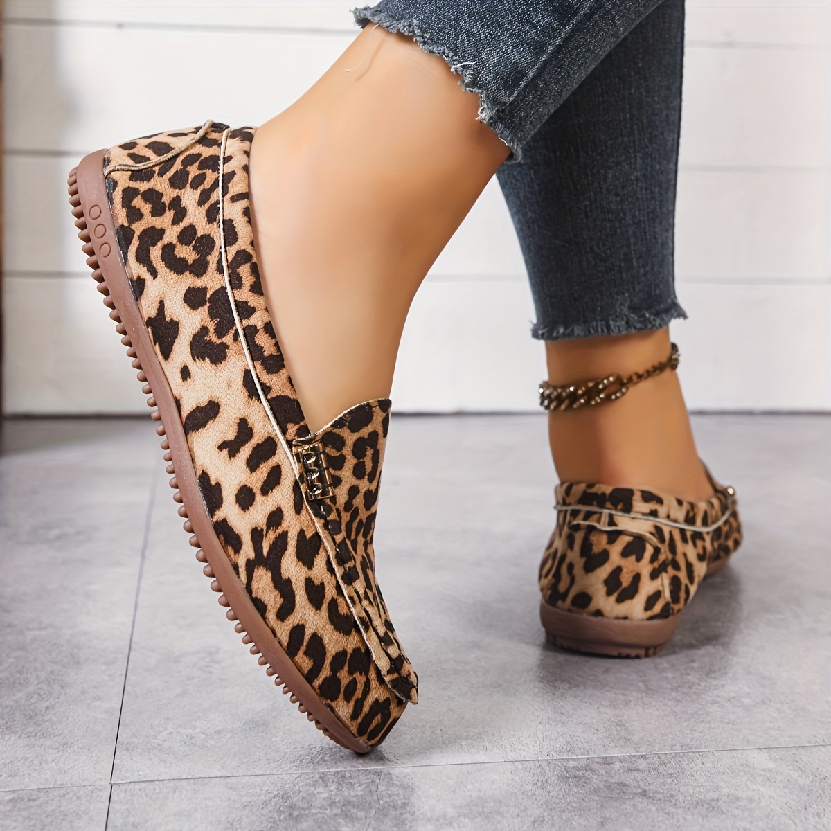 TEMU New Leopard Print Bean Flat Shoes For Women, Soft Upper, , Versatile Outdoor Casual And Leisure Flat Shoes, Women Shoes