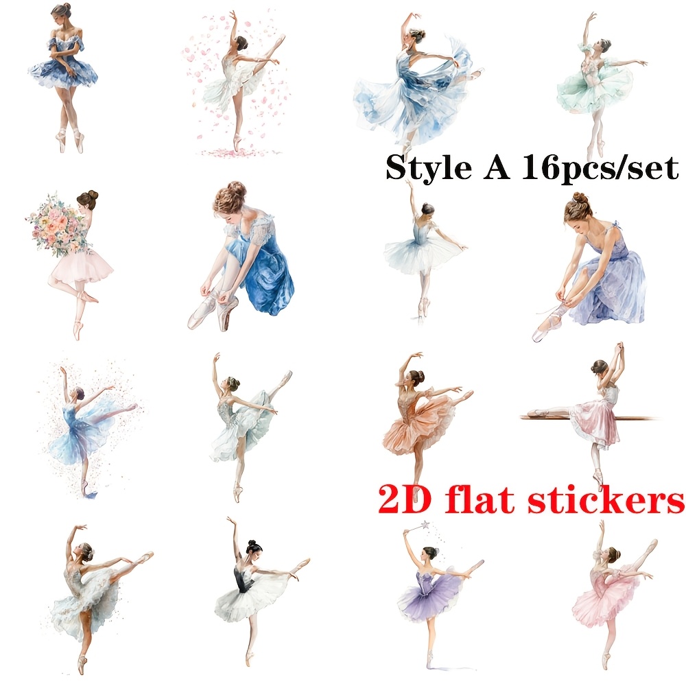 E-shop 16-teiliges Set Vintage Ballettmädchen Serie Handgemachte Aufkleber Dekoration 2D Flach, 2D Flach