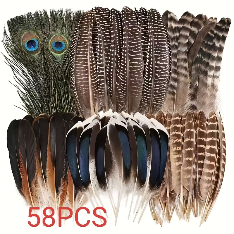 item picture 6 styles of handcraft feather sets total 58pcs suitable for birthday parties bachelor parties car tail parties jewelry making wedding attire   for handcrafts centerpieces   styles and dream catchers ideal for halloween