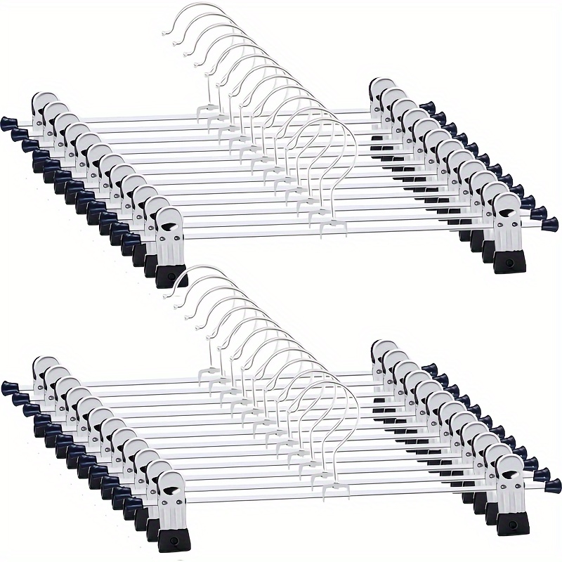 

20pcs Adjustable Pants Hangers With Clips, Stainless Steel, Polished - Ideal For Jeans, Skirts, And Slacks, Space-saving Vertical Storage