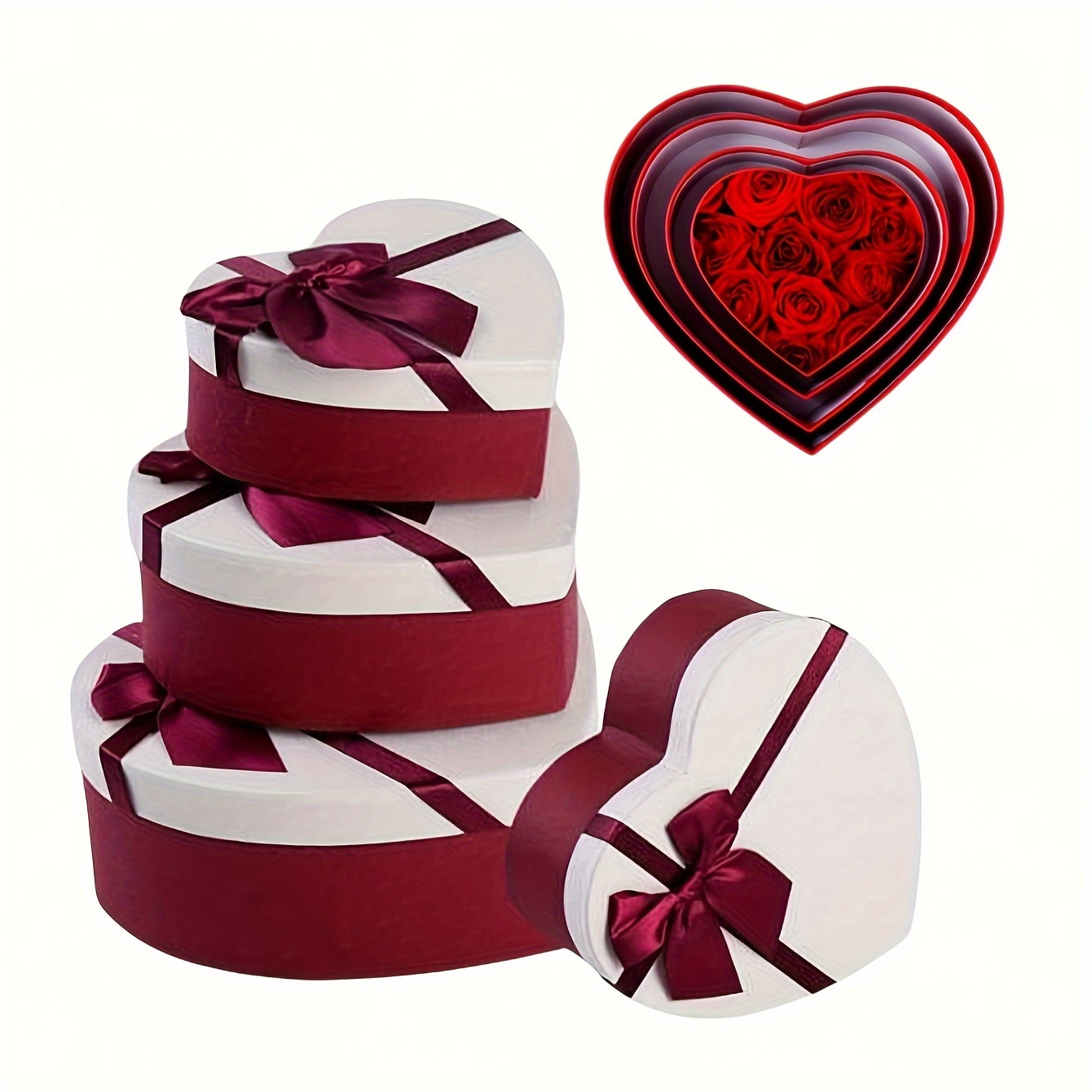 

3pcs Set Of Heart-shaped Gift Boxes With Bowknot - Weddings, Birthdays, Holidays & - Elegant Treat Boxes For Party Favors, Candy, Chocolate Packaging & Decorations