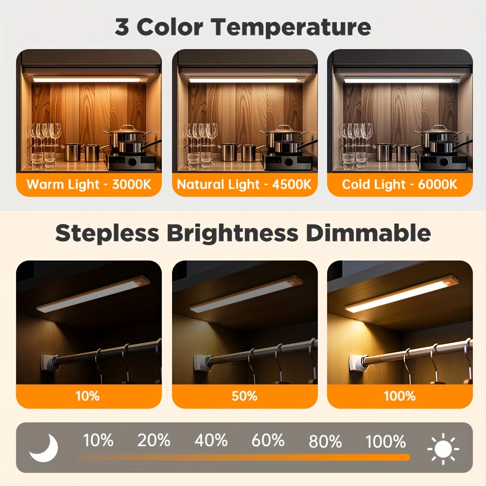 1pc rechargeable led motion sensor cabinet lights usb charge battery lights increase battery capacity magnet lights with push button switch for hallway kitchen staircase 3 colors home night light Product details 2
