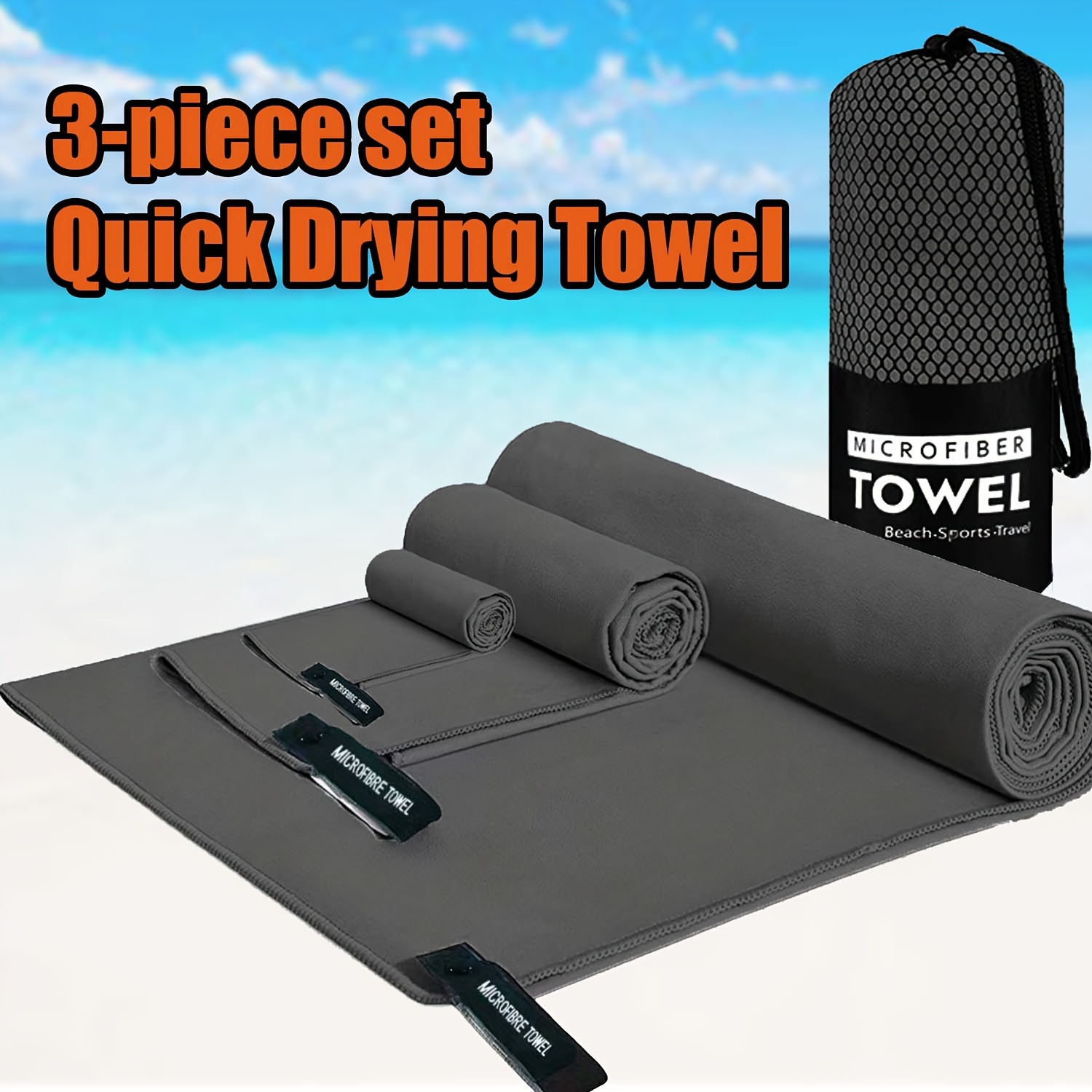 

3pcs/set, Quick-drying Sports Towels, Lightweight Towel With Mesh Bag, Suitable For Camping, Beach, Gym, Backpacking, Sports, Yoga And Swimming