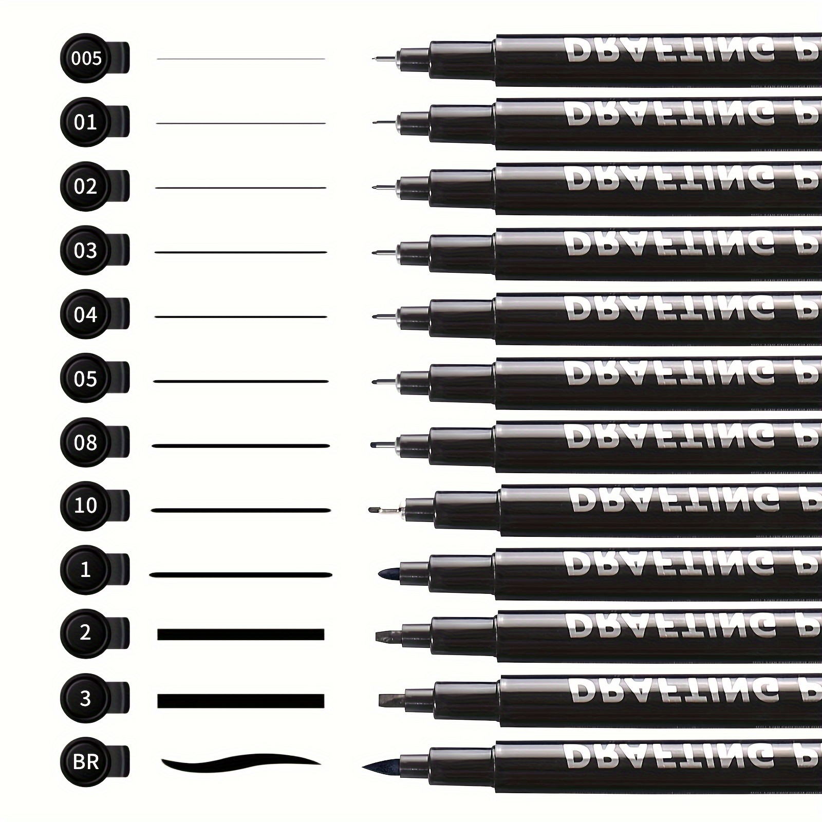 

Ensemble de 12 Stylos d'Art à Fines - Noir, & aux Taches, pour Étudiants & , 8 Stylos de Dessin Détails, 3 de Contour & Pinceau de