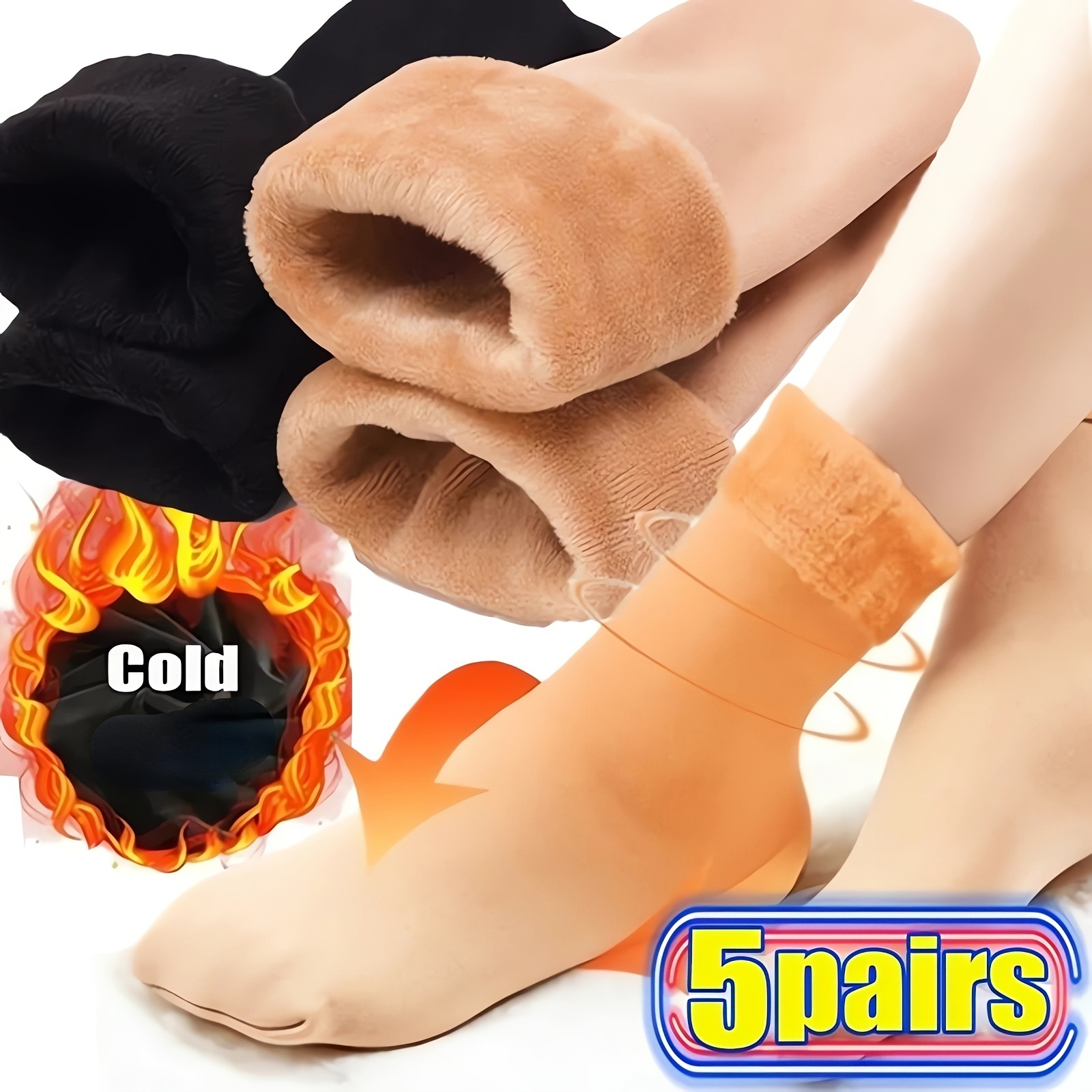 

5 Paires de Chaussettes Doublées En Peluche, Confortables Et Chaudes, Chaussettes de Tube Moyen, Chaussettes Et Collants Chauds Pour Femmes En Automne Et En Hiver