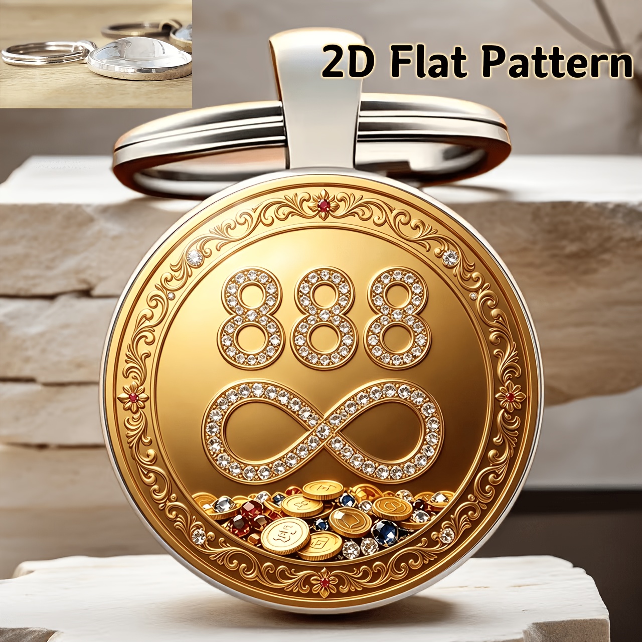 TEMU Llavero con de Dorado 888, Adorno de Llave de Rueda de de , Regalo con Diseño de Moneda , Colgante de de y de , Significado de Fortuna - 2D