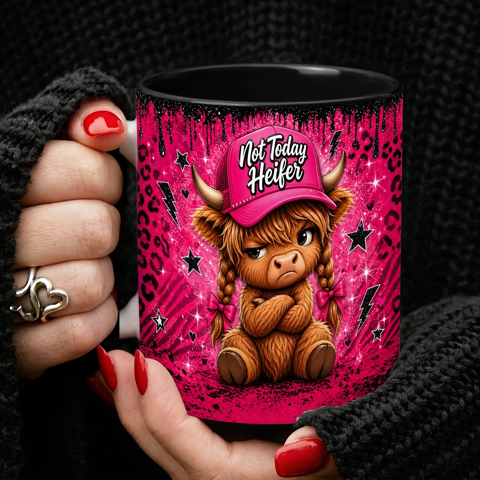 TEMU 1pc [sxiuuz] Highland Cow Mug With Lightning Braided - Scottish Themed Ceramic Cup Suitable For, Tea, , Gifts For Men, Women,, Use, Valentine's
