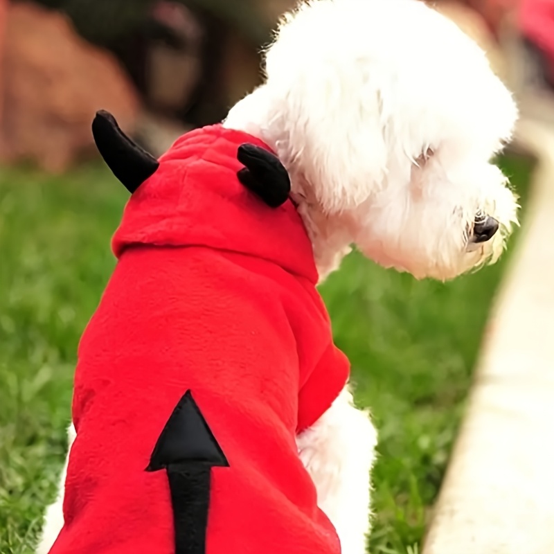 TEMU Halloween Devil Dog Hoodie, Costume With Horns & Tail, Warm Fleece Clothes For Small Puppy Cats