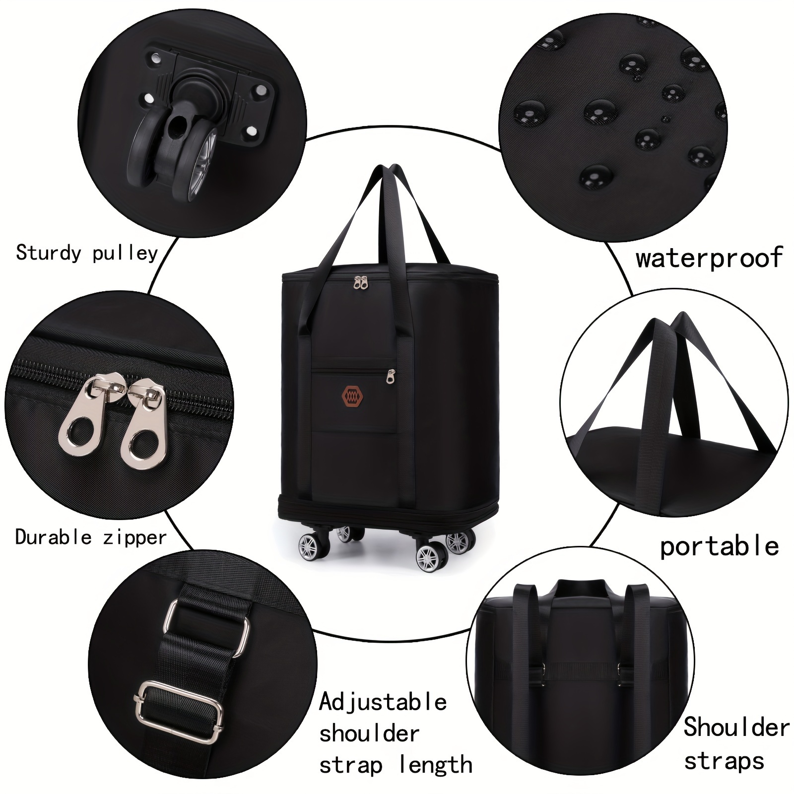 Polyester Spinner Wheel Duffel Bag with Adjustable Straps Large  Weekender Travel Backpack, Detachable Wheels, No Print, Travel Gear