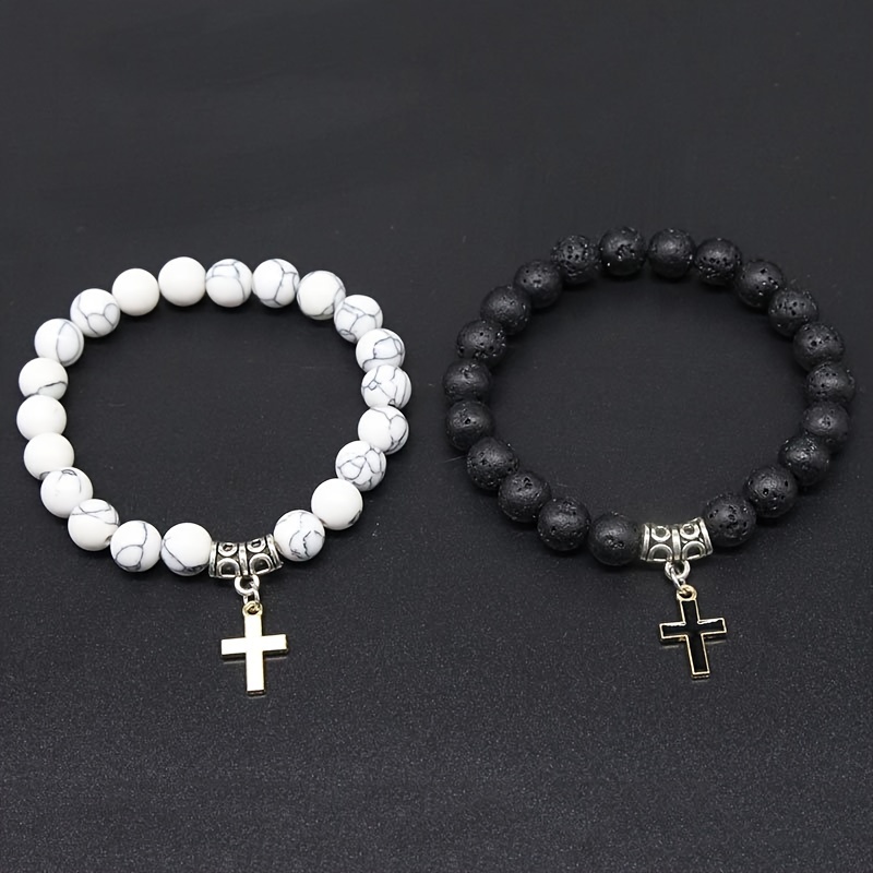 Beaded Cross Couple Bracelet Set