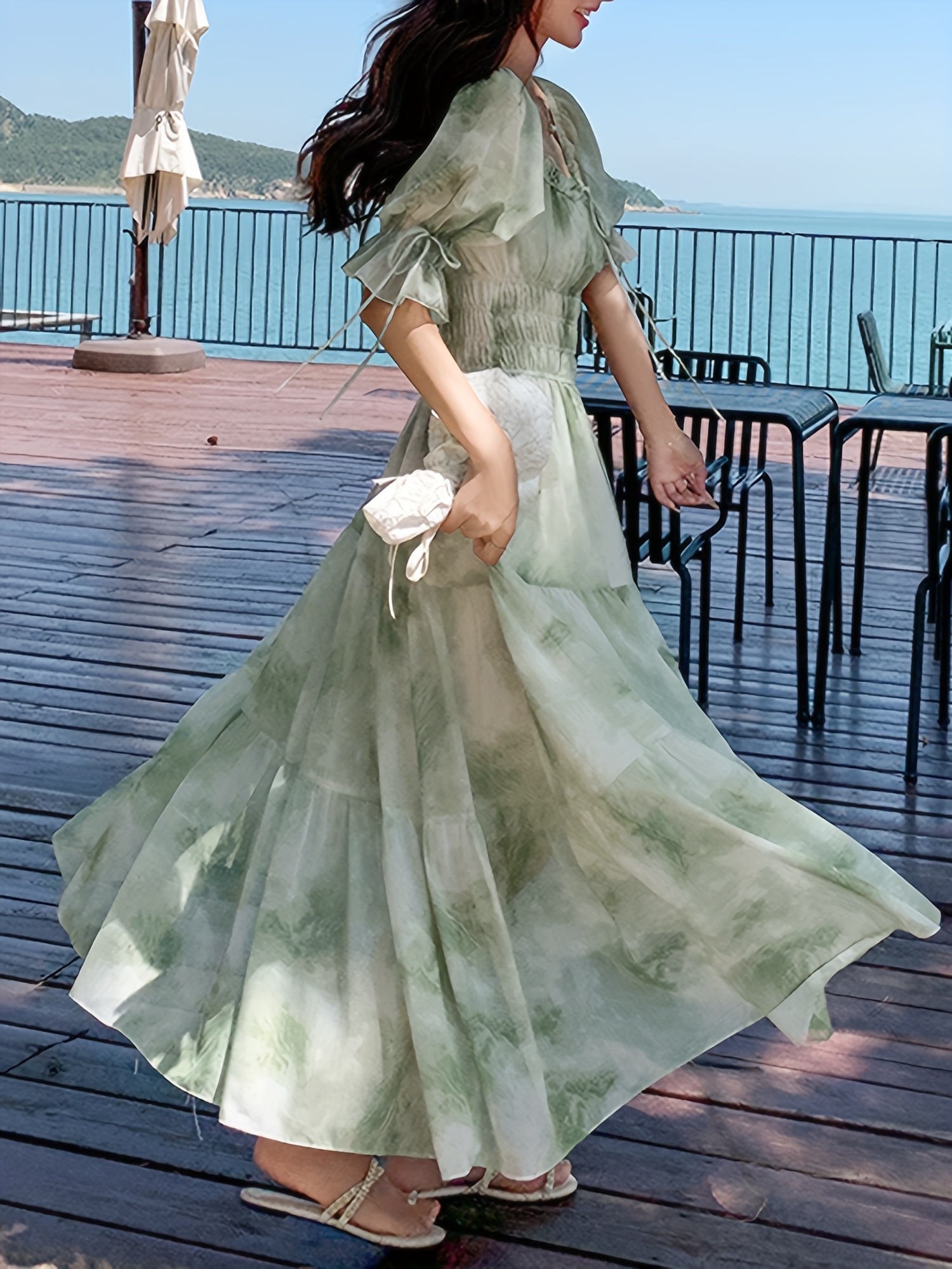 2025 spring autumn new french style printed chiffon dress - Temu Belgium