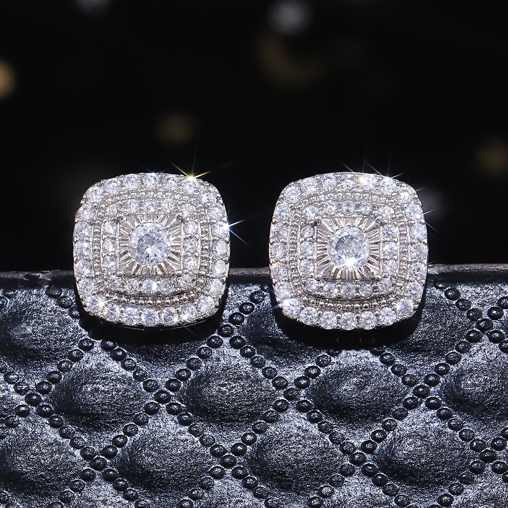 TEMU 2pcs Elegant Cubic Zirconia Stud Earrings For Women Versatile Style Fancy Gift Female Wedding Prom Earring Jewelry