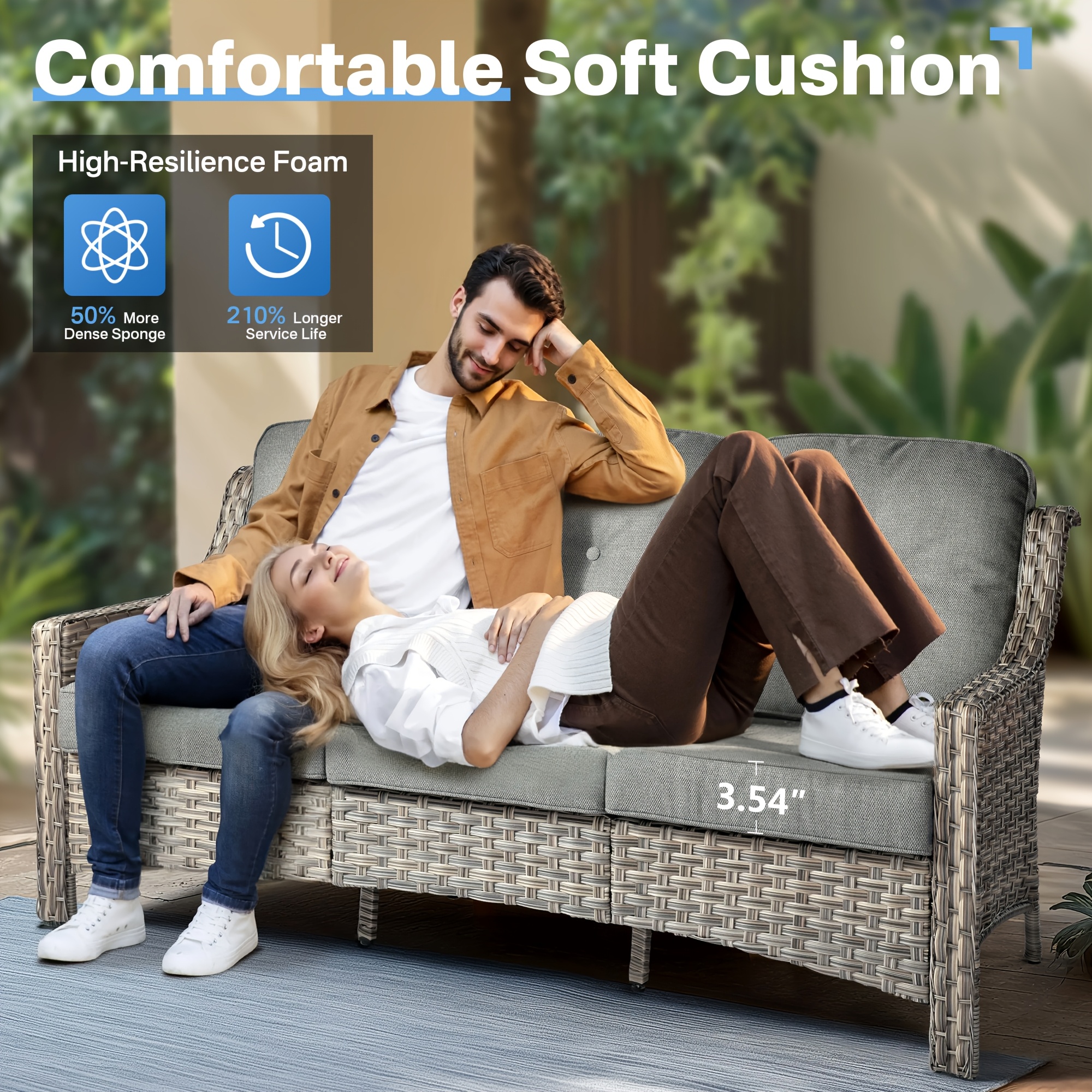 5pcs outdoor patio furniture set with 2   1 outside sofa 1 side table and 1 solar lighting glass coffee table all weather wicker patio conversation set   for garden deck and porch decor Product details 0