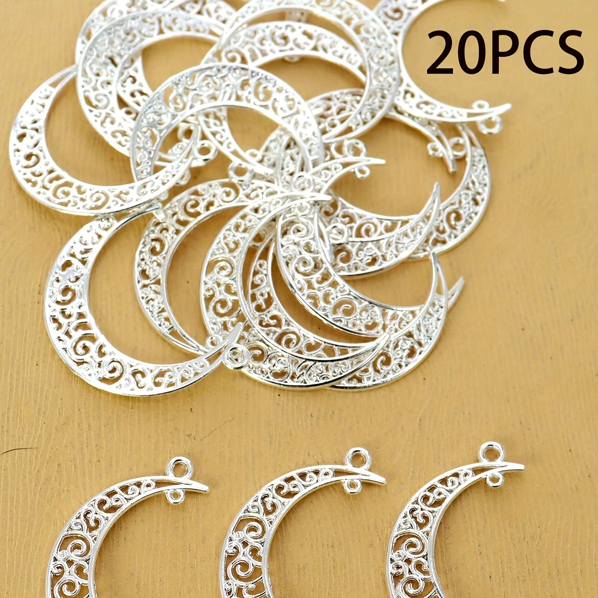 TEMU 20 Bronze/classic Silvery/silvery/antique Red/ Pendant, Alloy 3*4cm Double-layer Lace Pattern Moon Pendant, Ramadan Accessories, Suitable For