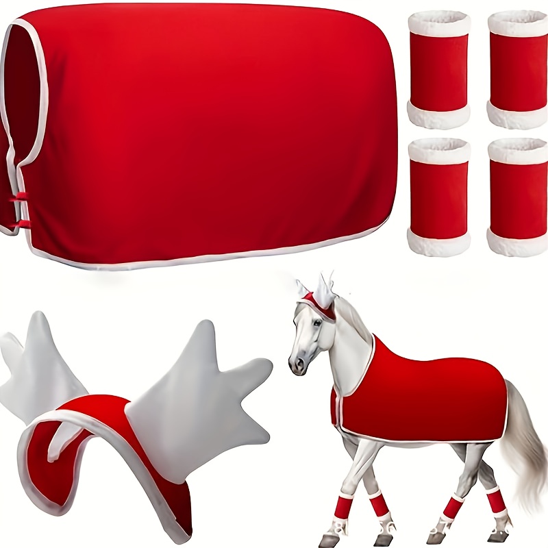 TEMU Christmas Edition Equestrian Gear: Christmas Reindeer Hat, Warm Horse Leg Wraps, Decorative Horse Cape Suitable For Holiday