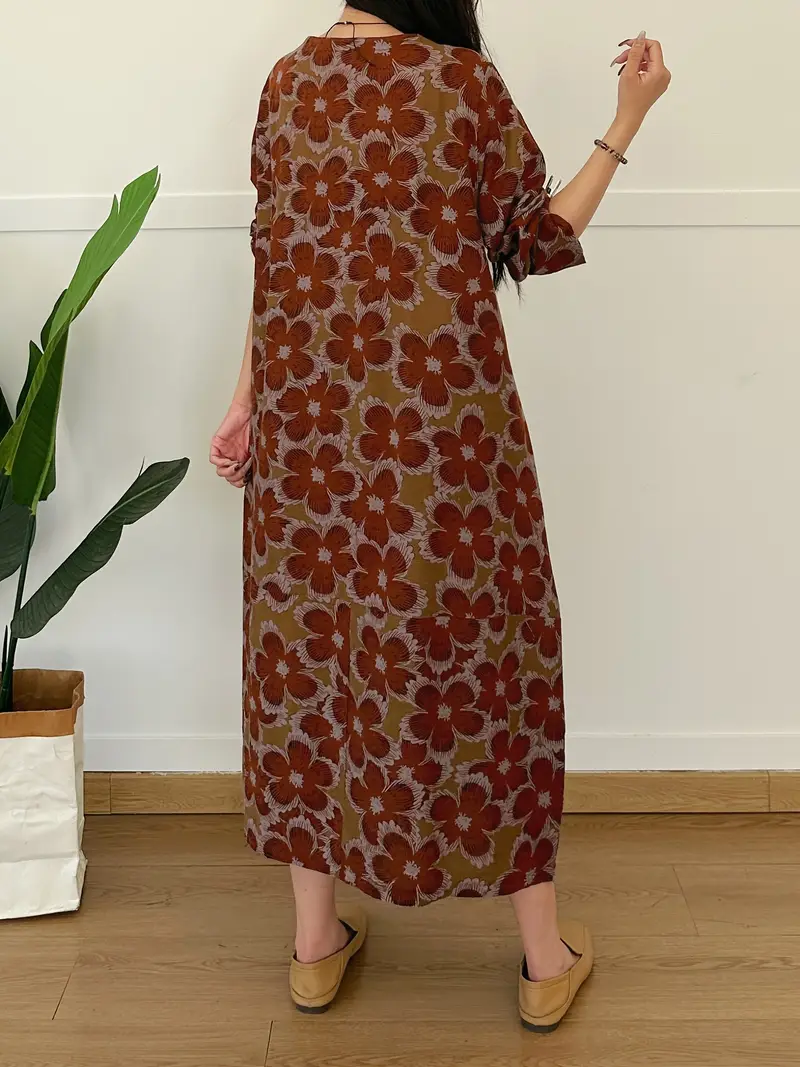 maxi dress summer autumn linen Uocefik Linen Maxi Dress for Women Trendy V Neck Long Sleeve Long Dresses Work Fall Flowy Dress Summer Casual Vacation Beach Sundress Light Brown XL,