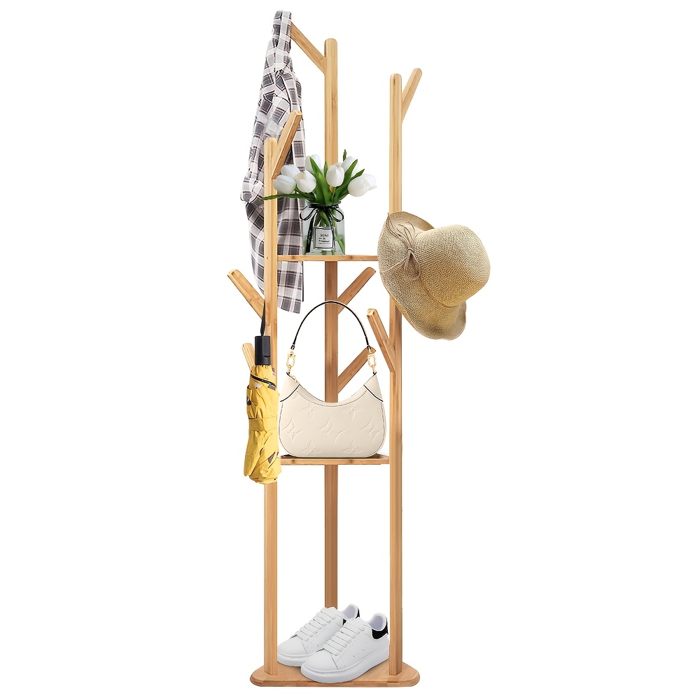Scandinavian 9-hook Bamboo Entryway Organizer | 160cm Space- Coat Rack For Hats, Jackets & Bags | Anti-tip Design