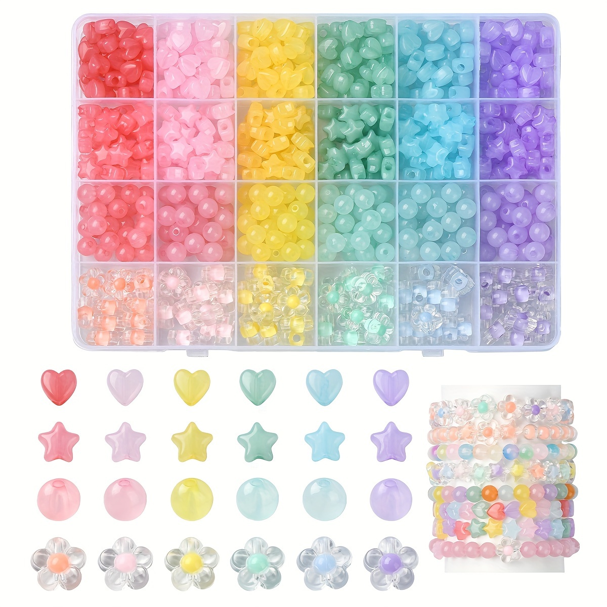 

About 702pcs Round/heart/star/daisy Mixed Style Acrylic Imitation Jelly Beads For Jewelry Making Diy Fashion Bracelet Necklace Beaded Decors Accessories