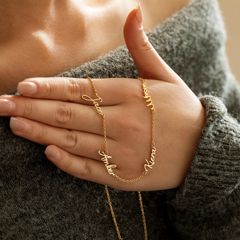 Custom Gold Family Name Necklace — Engrave 1-4 Names