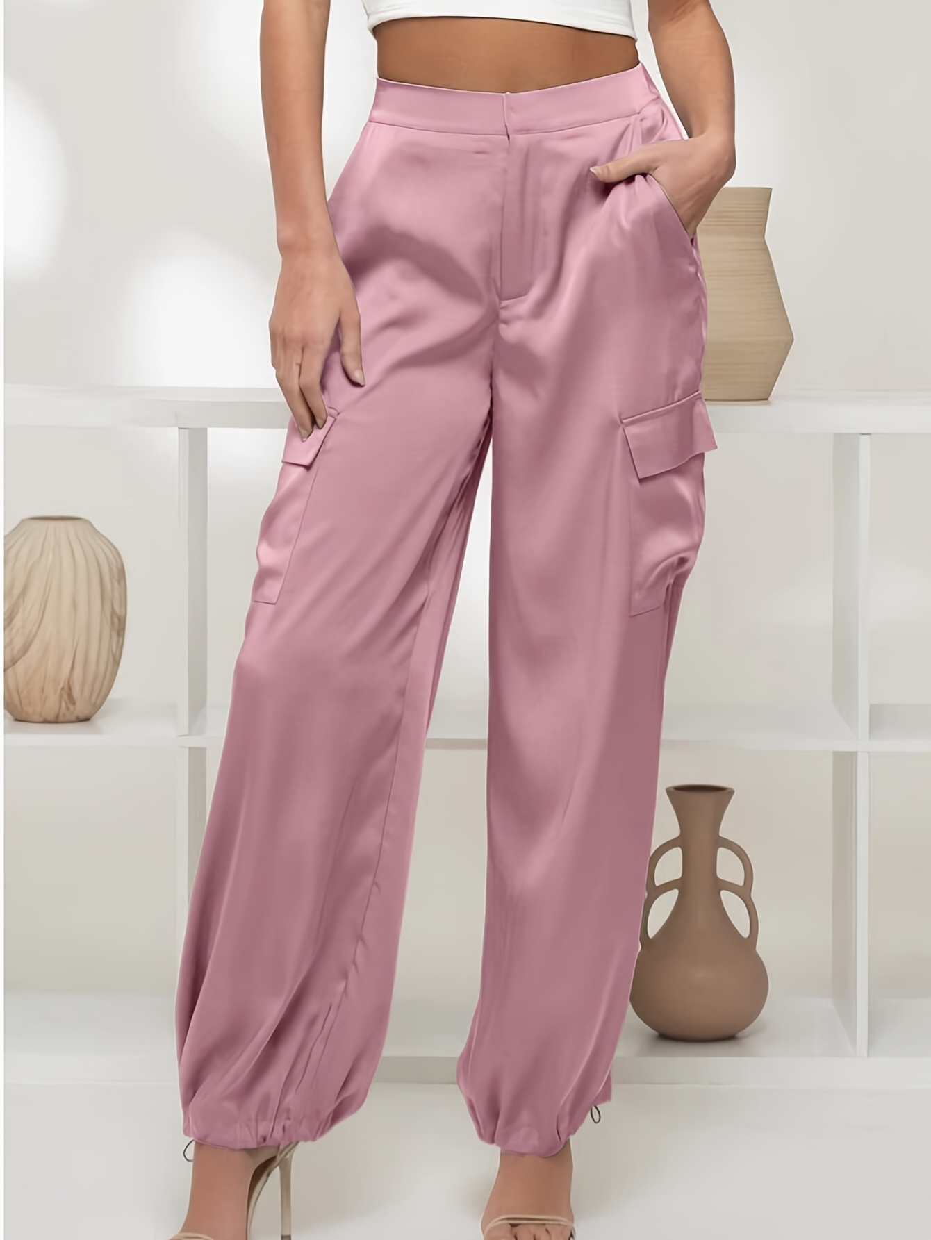 New Women's High Waist Wide Leg Cargo Pants Temu