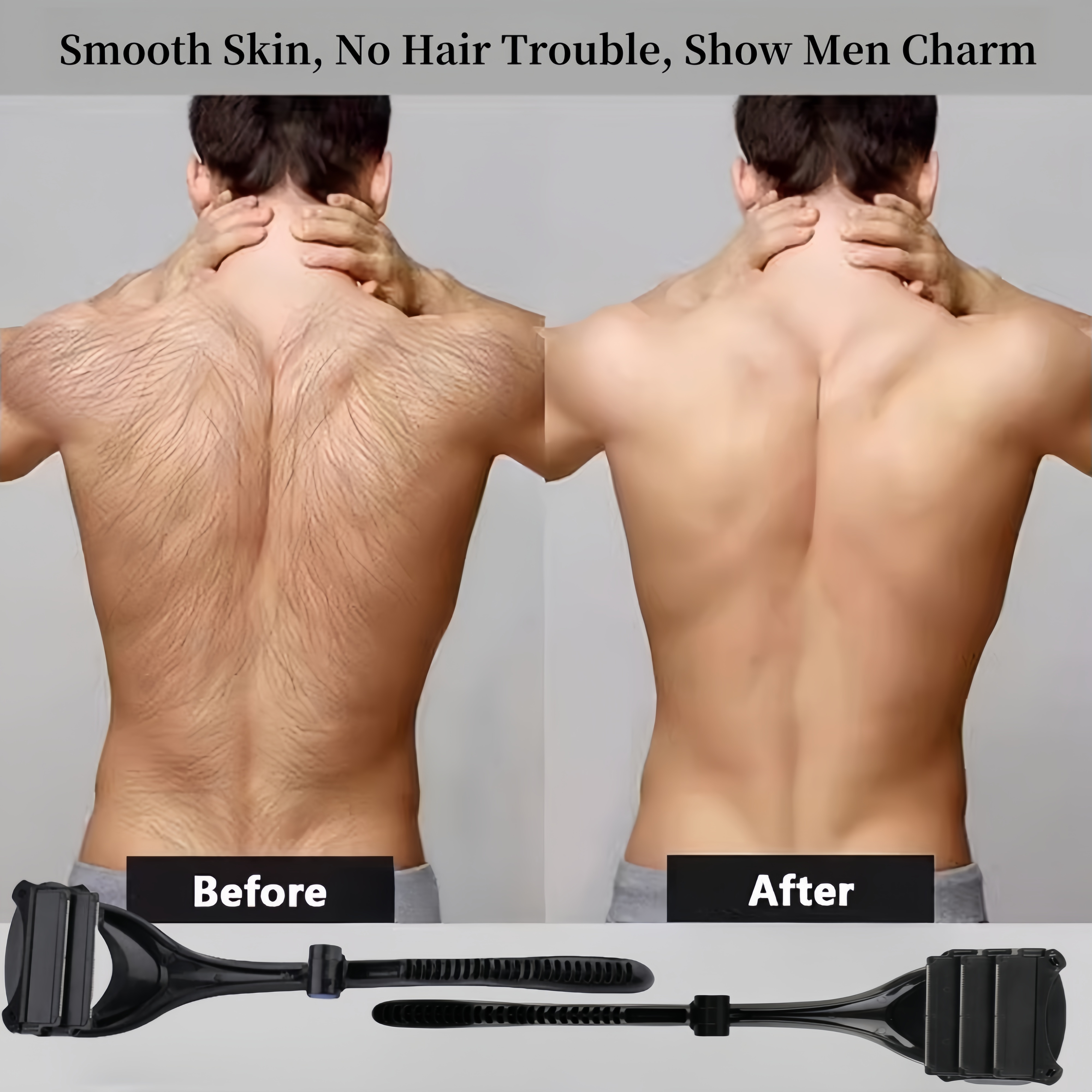 Long Handle Manual Shaver Wet & Dry Use Back and Full Body Hair Removal Foldable Portable with 1 Handle + 2 Blades
