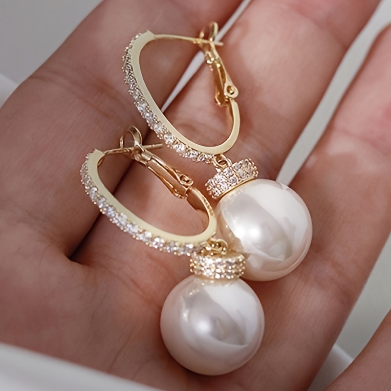 Classic Style Golden Hoop Earrings with Faux Pearl Pendant