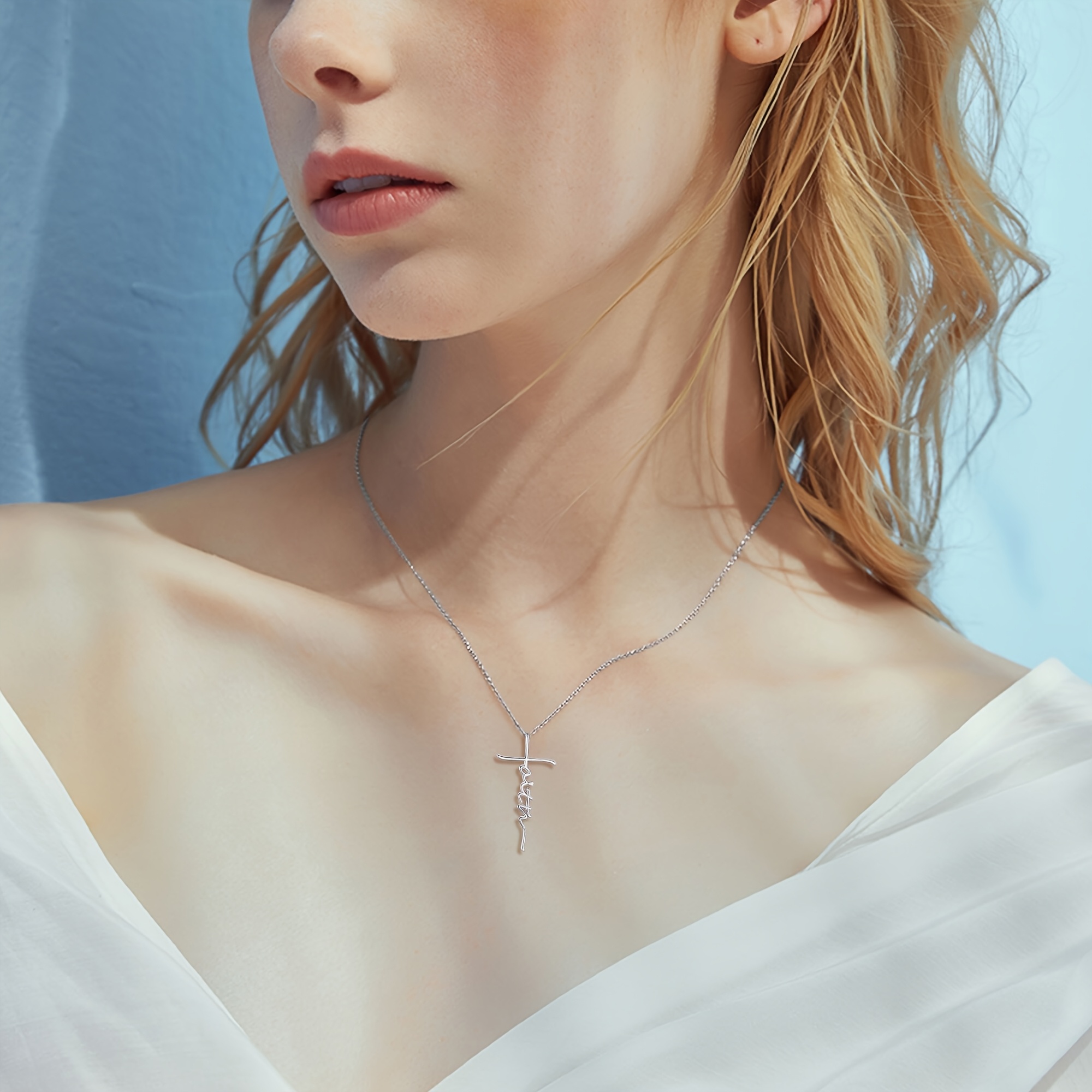 Women's 925 Sterling Silver Adjustable Faith Cross Necklace — Religious Gift