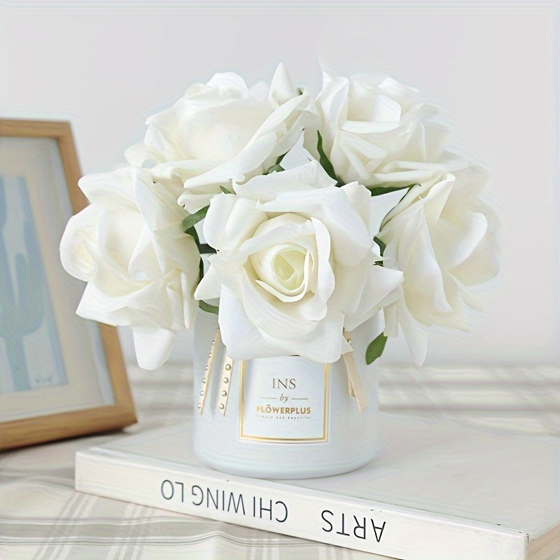 

5pcs Elegant White Artificial - Real Touch, Lifelike Curling Petals, Wedding & Home Decor, Flowers With Accent, Bouquet Accessories